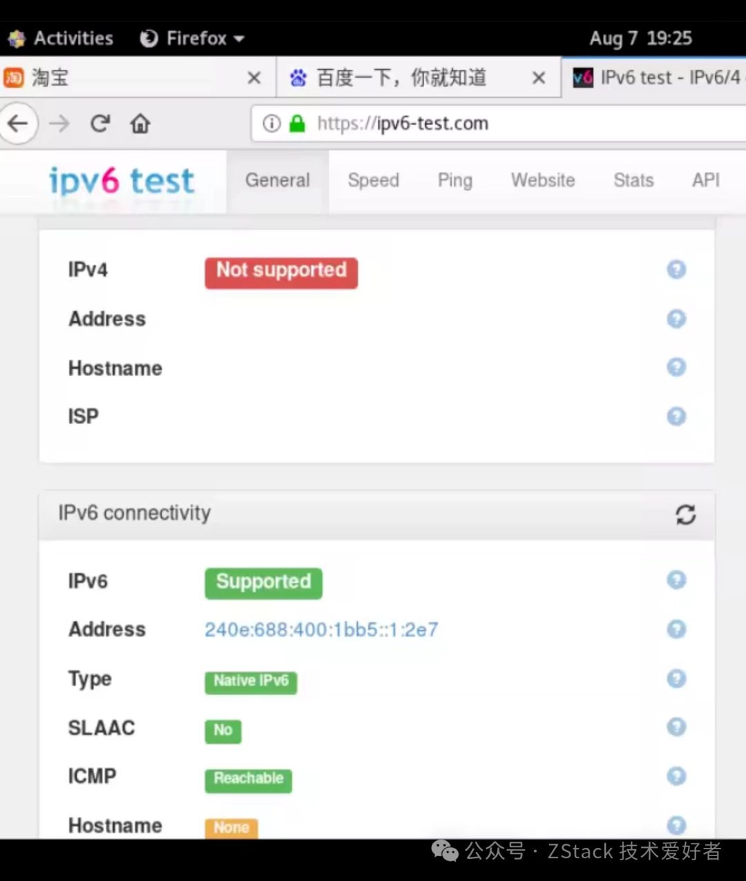 the ipv6-test website to test
